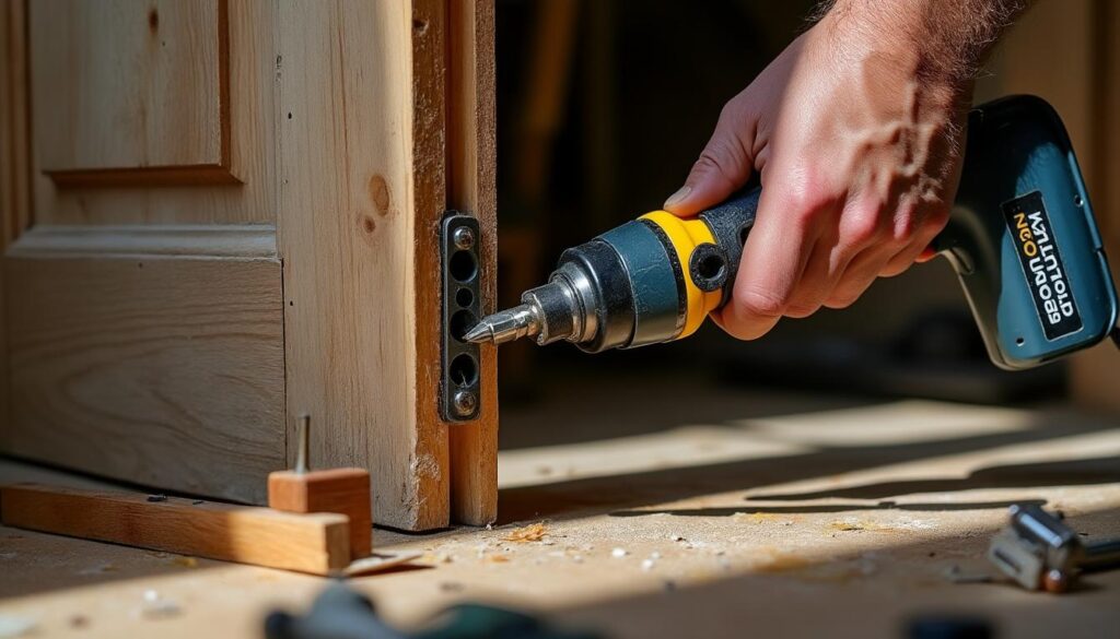 Réparer une charnière de porte intérieure grâce à l'écrou et à la perceuse