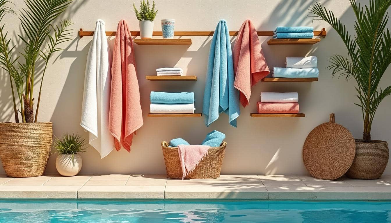 Des idées pratiques pour le rangement des serviettes de plage à la piscine