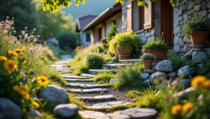 Idée de rocaille devant la maison : charme naturel et entretien facile