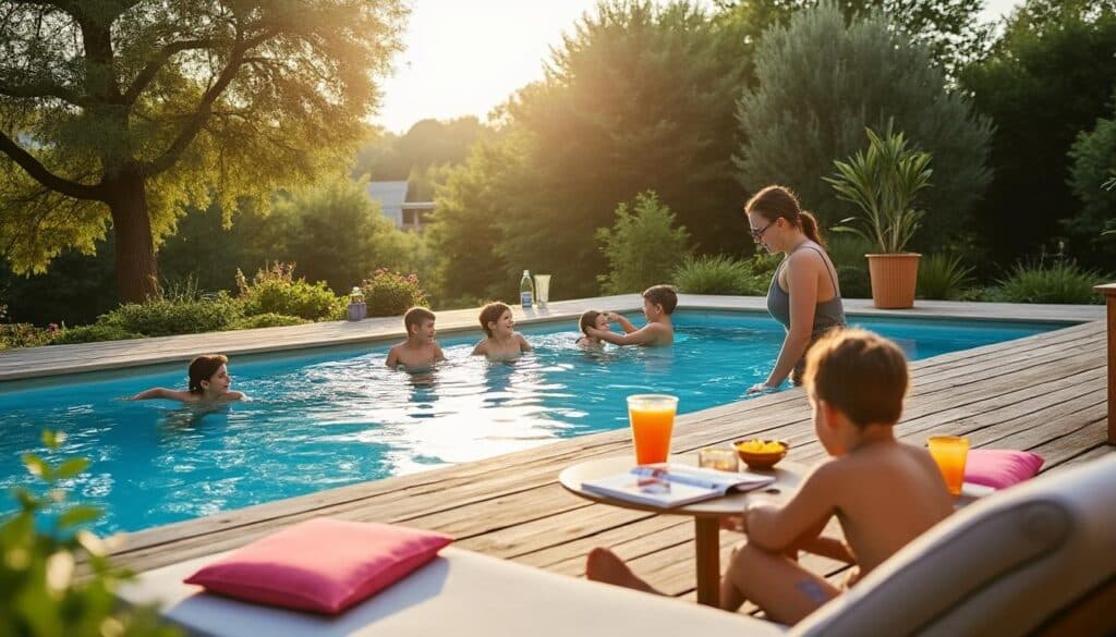 Piscine hors sol en bois avec terrasse : charme et convivialité