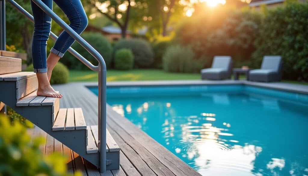 Escalier extérieur de piscine hors sol : confort et sécurité optimaux